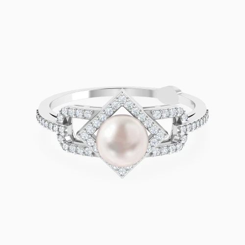 LDR4135 - Geometric Link Pearl & Diamond Ring in 18K Gold - 144101102231151-1.webp