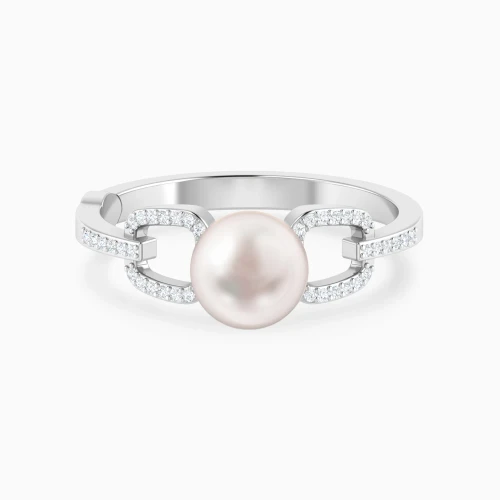 LDR4134 - Square Links Pearl & Diamond Ring in 18K Gold - 144101102221151-1.webp