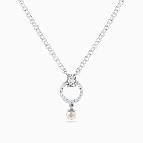 MLN2133 - Circular Frame Pearl & Diamond Necklace in 14K Gold - 171500300501451-1.webp