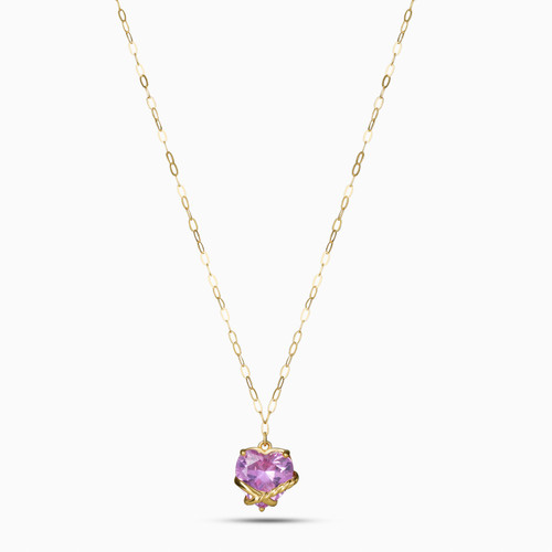 MLN1734 - Heart Purple Stone Necklace In 18K Gold - 111051800292401-1.jpg