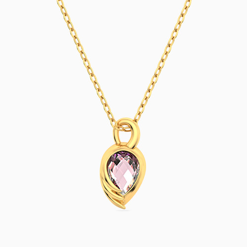 MLN2146 - Flamingo Pink Stone Necklace in 9K Gold - 191051100392401-1.jpg