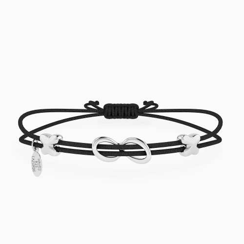 WB369 - Infinty & Butterflies Black Cord Bracelet in Silver - 167101100171261-1.webp
