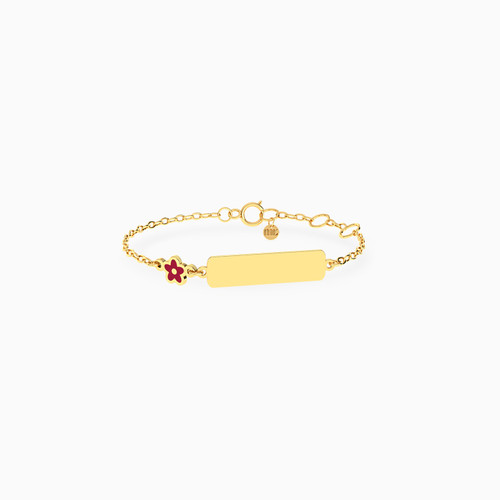 MLB1015 - Kids Engravable Bar & Flower Red Enamel Chain Bracelet in 18K Gold - 101101400282101-1.jpg