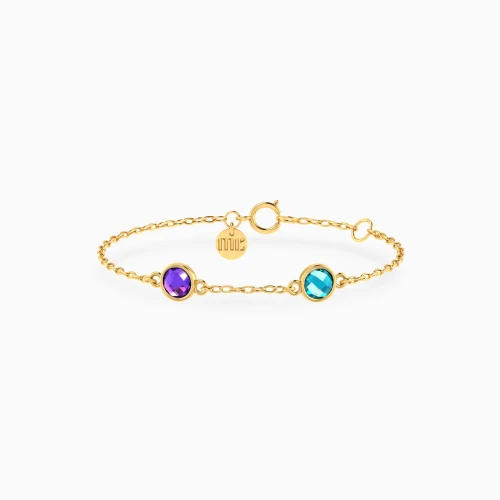 MLB1030 -  Kids Round Bezel Colored Stones Chain Bracelet in 14K Gold - 101101100622151-1.webp