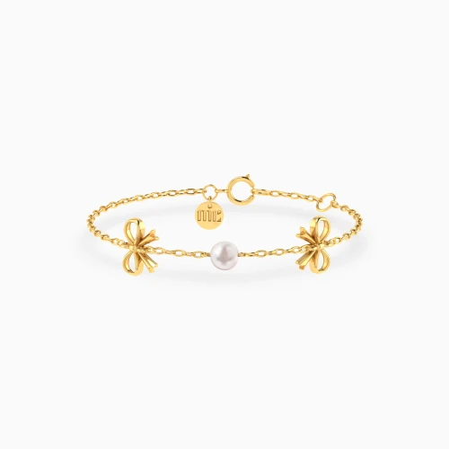MLB1029 -  Kids Two Bows Pearl Chain Bracelet in 14K Gold - 101101100612151-1.webp