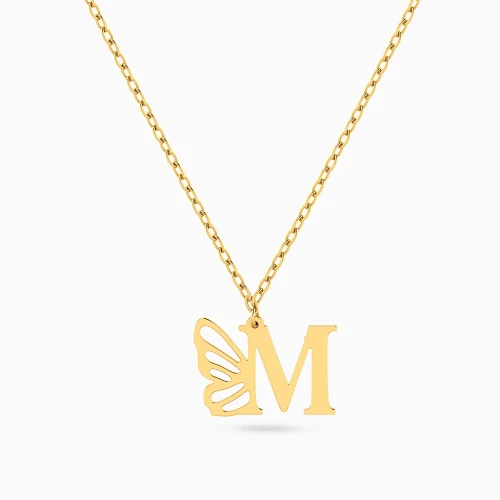 MLN2238 -  Kids Letter M & Butterfly Wing Necklace in 14K Gold - 101051401052400-1.webp