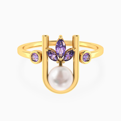 LIR367 - Curved Loop Lavender Stones & Pearl Ring in 14K Gold - 102021100252151-1.jpg
