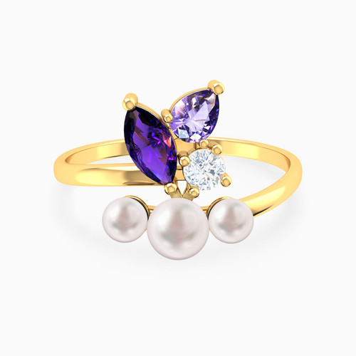 LIR363 - Floral Cluster Lavender Stones & Pearls Ring in 14K Gold - 102021100212151-1.jpg