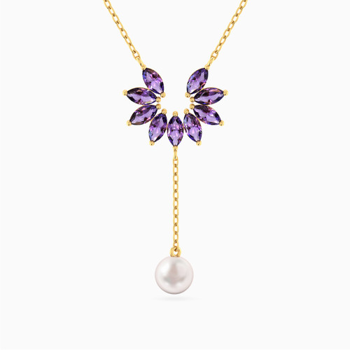 LIN1313 - Floral Arc Marquise Lavender Stones & Pearl Y Shaped Necklace in 14K Gold - 102051100702401-1.jpg