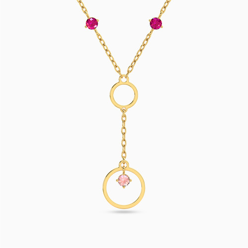 MLN808 - Circle Colored Stones Necklace In 14K Gold - 101051100012421-1.jpg