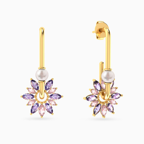 LIE196 - Floral Cluster Lavender Stones & Pearls Drop Earrings in 14K Gold - 102031100222001-1.jpg