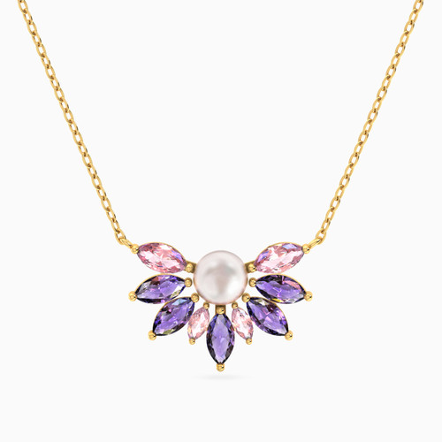LIN1310 - Floral Arc Marquise Lavender Stones & Pearl Necklace in 14K Gold - 102051100672401-1.jpg