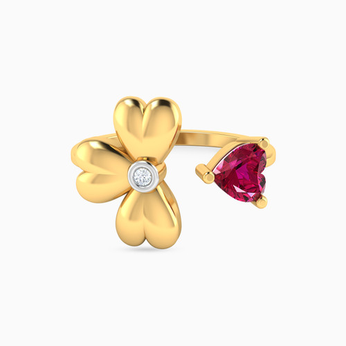 MLR365 - Flower Heart Diamonds & Red Stone Two Headed Ring in 18K Gold - 141100300932141 - 1.jpg