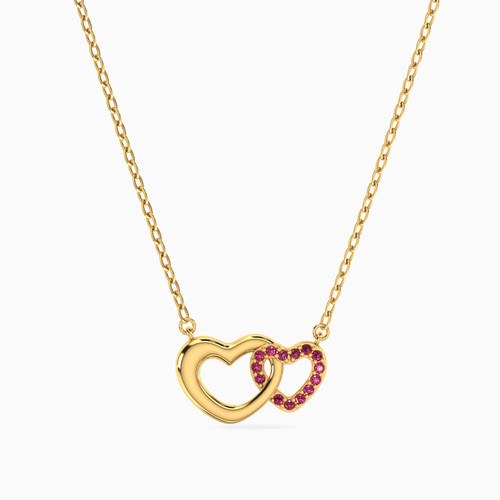 MLN871 - Heart Red Stone Necklace In 14K Gold - 101051100162421 - 1.jpg