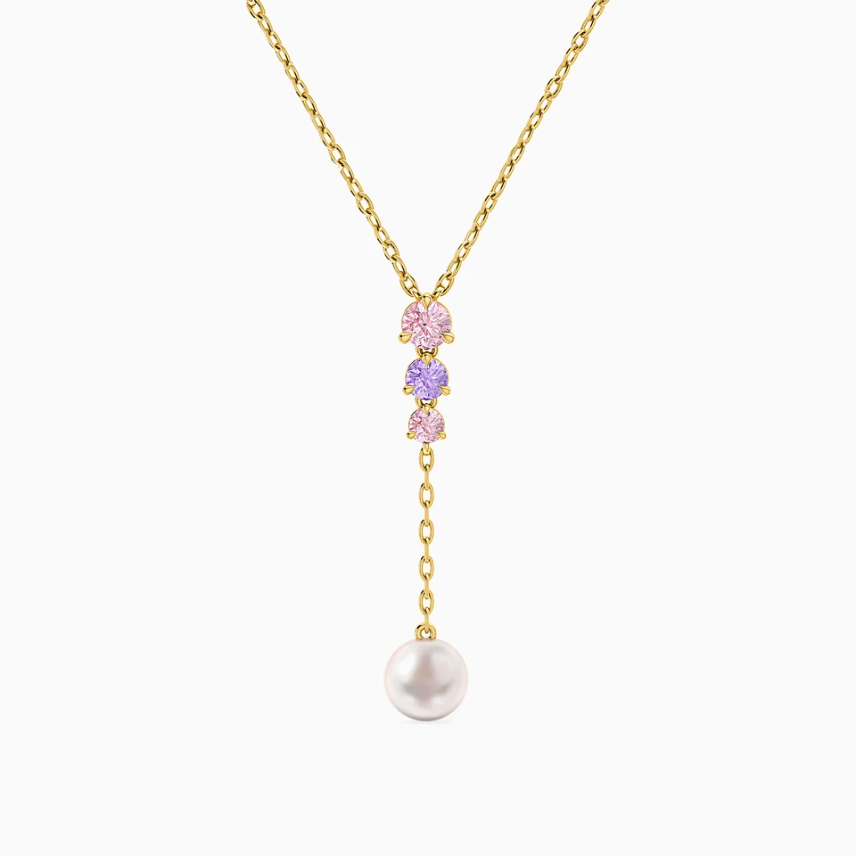 Round Pearls & Colored Stones Chain Necklace in 18K Gold Round Pearls & Colored Stones Chain Necklace in 18K Gold