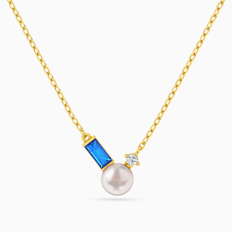Baguette Pearl & Blue Stone Necklace in 18K Gold Baguette Pearl & Blue Stone Necklace in 18K Gold