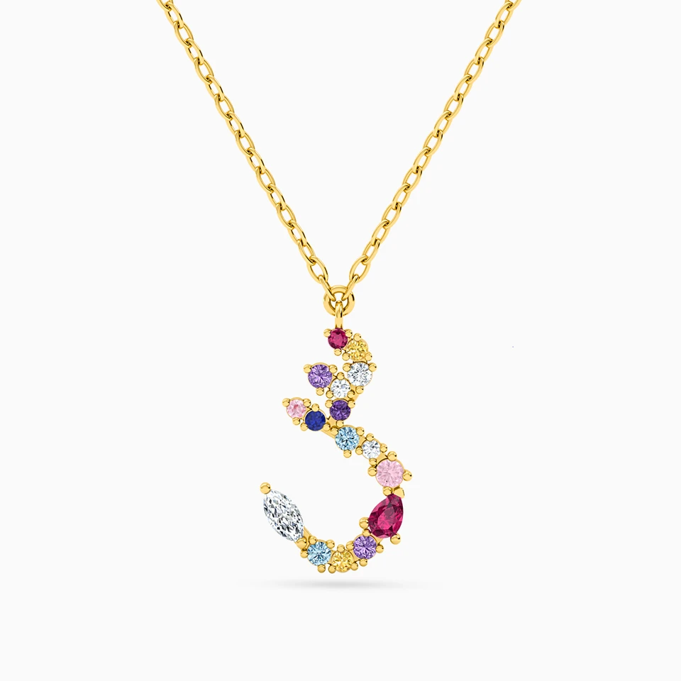 Letter Seen Colored Stones Necklace in 18K Gold Letter Seen Colored Stones Necklace in 18K Gold