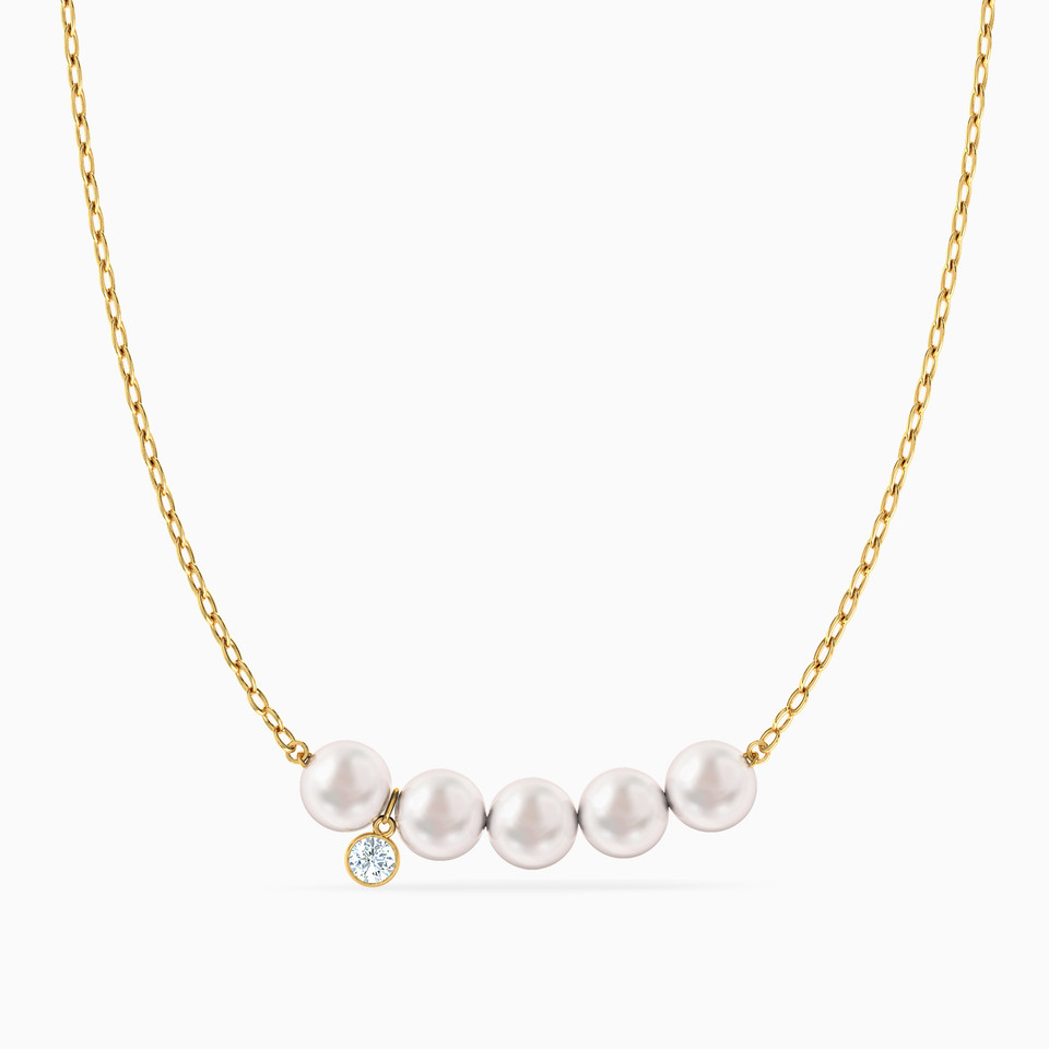 Round Pearl & Colored Stones Necklace in 18K Gold Round Pearl & Colored Stones Necklace in 18K Gold