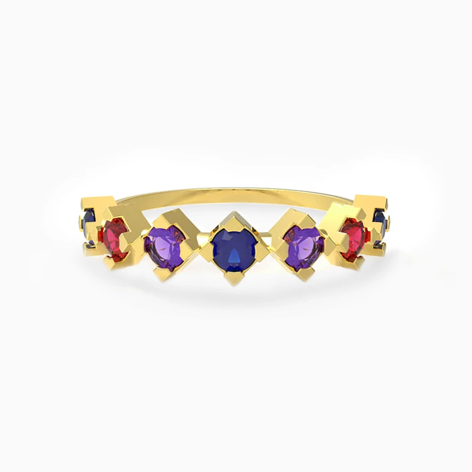 Circle Colored Stones Ring in 18K Gold Circle Colored Stones Ring in 18K Gold