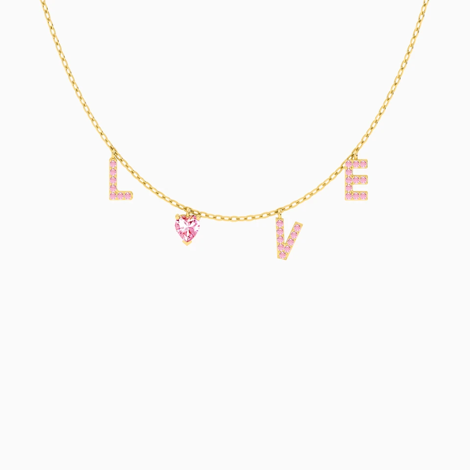 LOVE Letters Rose Stone Chain Necklace in 18K Gold LOVE Letters Rose Stone Chain Necklace in 18K Gold