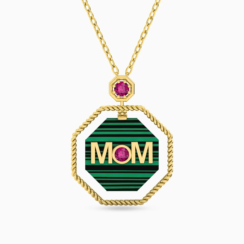 سلسلة ذهب Mom عيار 18 قيراط مزينة بأحجار ملونة سلسلة ذهب Mom عيار 18 قيراط مزينة بأحجار ملونة