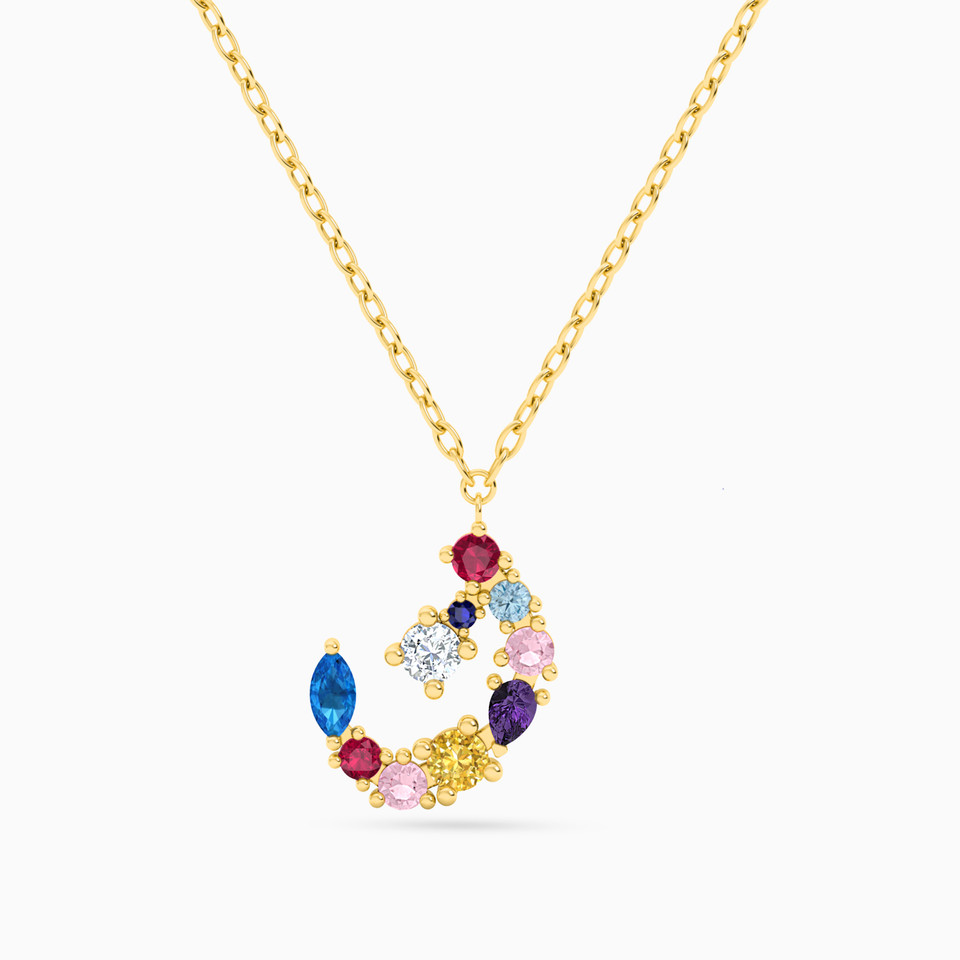 Letter Noon Colored Stones Necklace in 18K Gold Letter Noon Colored Stones Necklace in 18K Gold