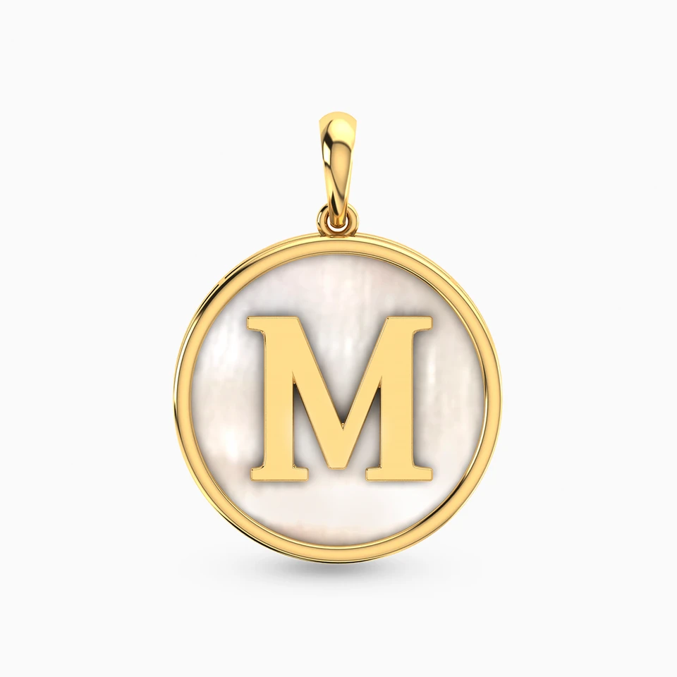 Letter M Pearl Pendant in 18K Gold Letter M Pearl Pendant in 18K Gold