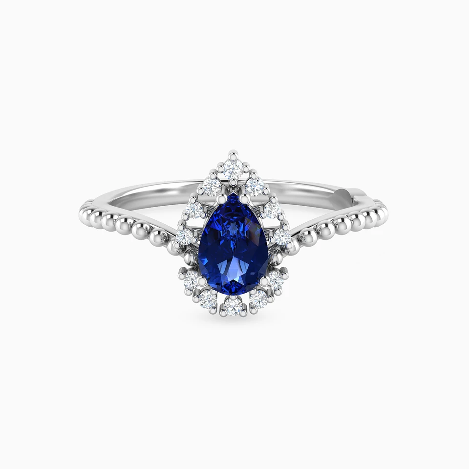 Pear Diamond & Blue Stone Ring in 18K Gold Pear Diamond & Blue Stone Ring in 18K Gold