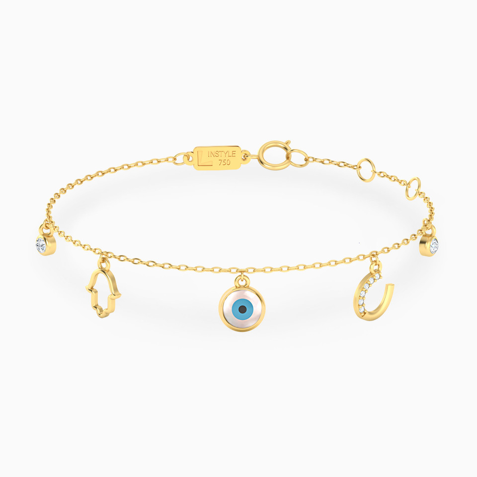 Evil Eye Cubic Zirconia Chain Bracelet in 18K Gold Evil Eye Cubic Zirconia Chain Bracelet in 18K Gold