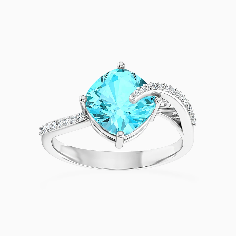 Square Diamond & Colored Stones Ring in 18K Gold - 3 Square Diamond & Colored Stones Ring in 18K Gold - 3