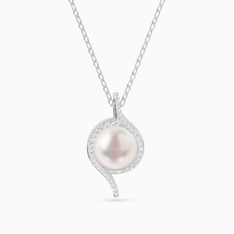 Round Diamond & Pearl Necklace in 18K Gold - 3 Round Diamond & Pearl Necklace in 18K Gold - 3