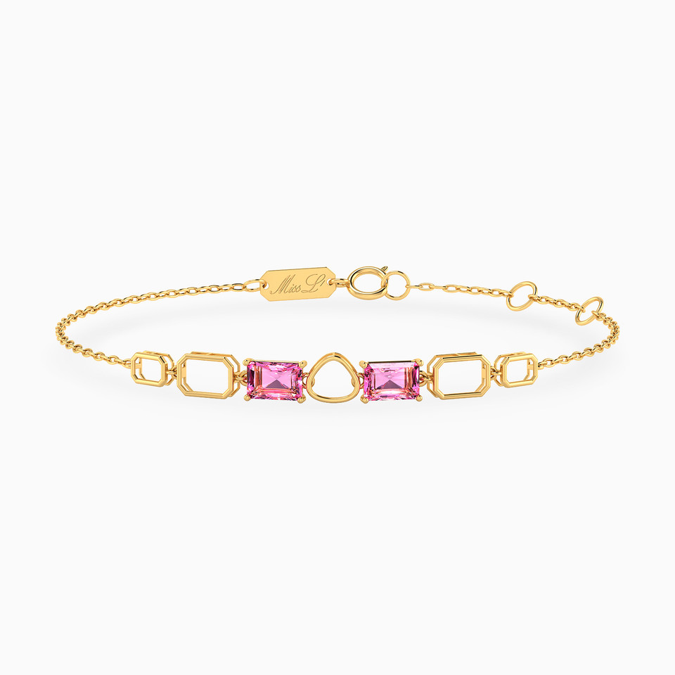Links Rose Stone Chain Bracelet in 14K Gold Links Rose Stone Chain Bracelet in 14K Gold