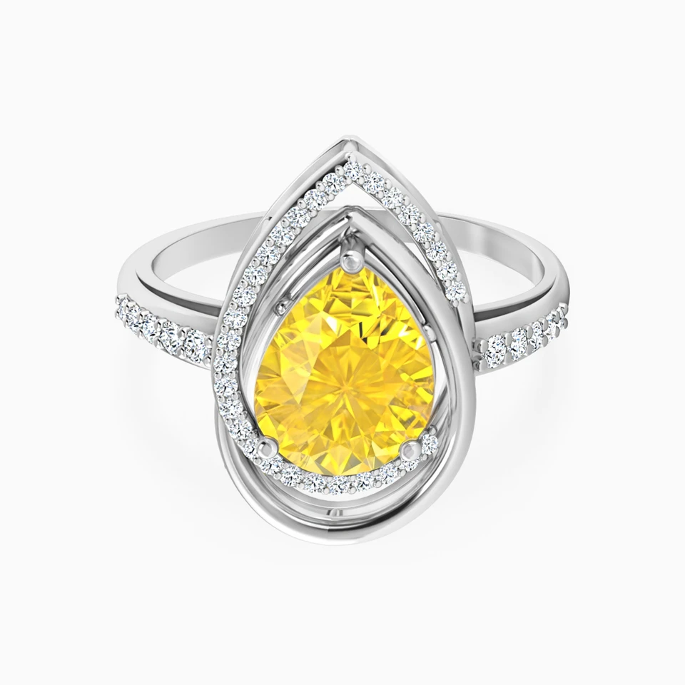 Pear Diamond & Yellow Stone Ring in 18K Gold - 3 Pear Diamond & Yellow Stone Ring in 18K Gold - 3