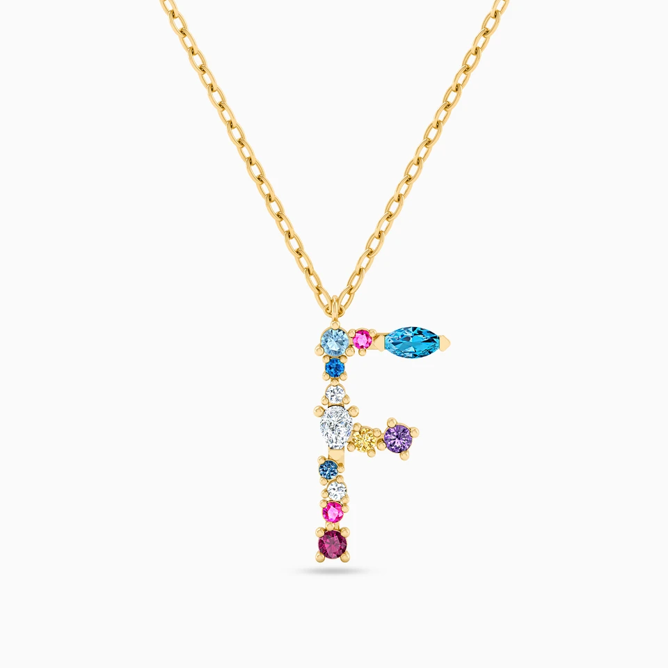 Letter F Colored Stones Necklace in 18K Gold Letter F Colored Stones Necklace in 18K Gold