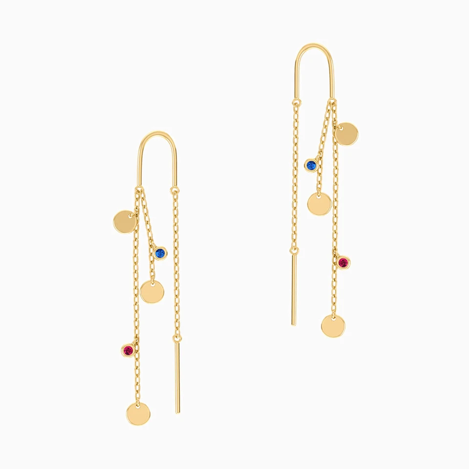Circle Colored Stones Thread Drop Earrings in 18K Gold Circle Colored Stones Thread Drop Earrings in 18K Gold