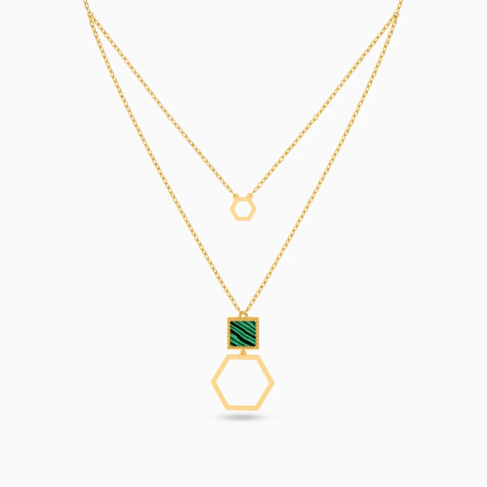 Square Green Stones Layered Necklace in 18K Gold Square Green Stones Layered Necklace in 18K Gold