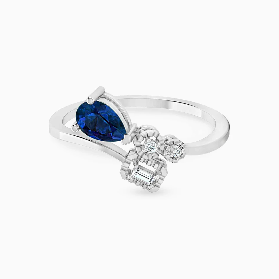 Pear Diamond & Blue Stone Ring in 18K Gold Pear Diamond & Blue Stone Ring in 18K Gold