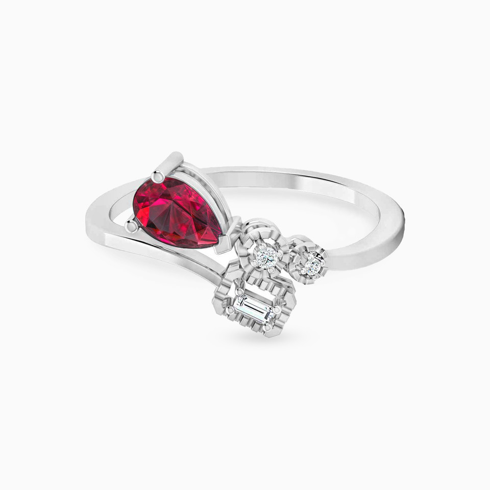 Pear Diamond & Red Stone Ring in 18K Gold Pear Diamond & Red Stone Ring in 18K Gold