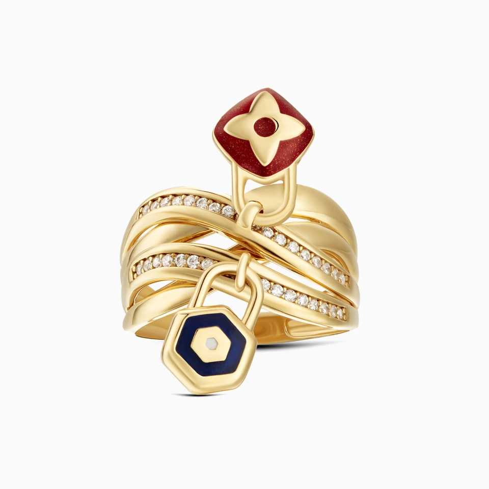 Lock Cubic Zirconia & Enamel Coated Ring in 18K Gold Lock Cubic Zirconia & Enamel Coated Ring in 18K Gold