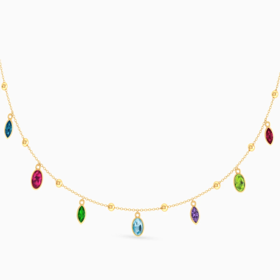 Oval Colored Stones Chain Necklace in 18K Gold Oval Colored Stones Chain Necklace in 18K Gold