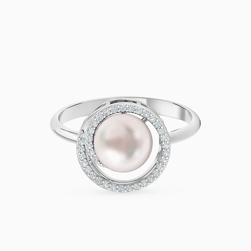 Circle Diamond & Pearl Ring in 18K Gold - 3 Circle Diamond & Pearl Ring in 18K Gold - 3
