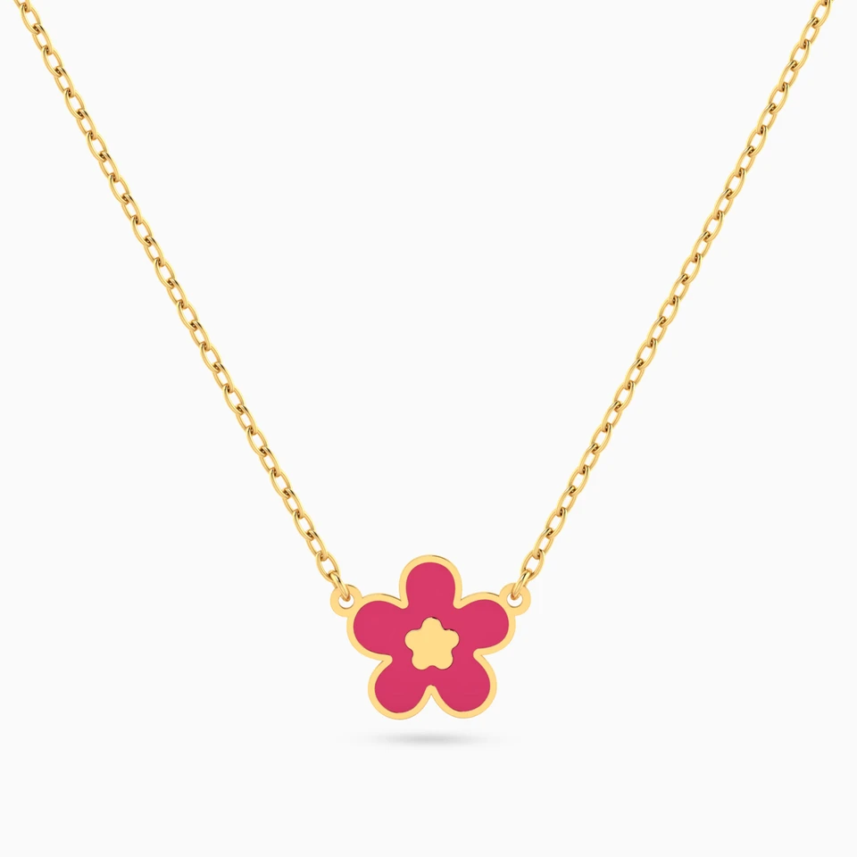Kids Flower Enamel Coated Necklace in 14K Gold Kids Flower Enamel Coated Necklace in 14K Gold