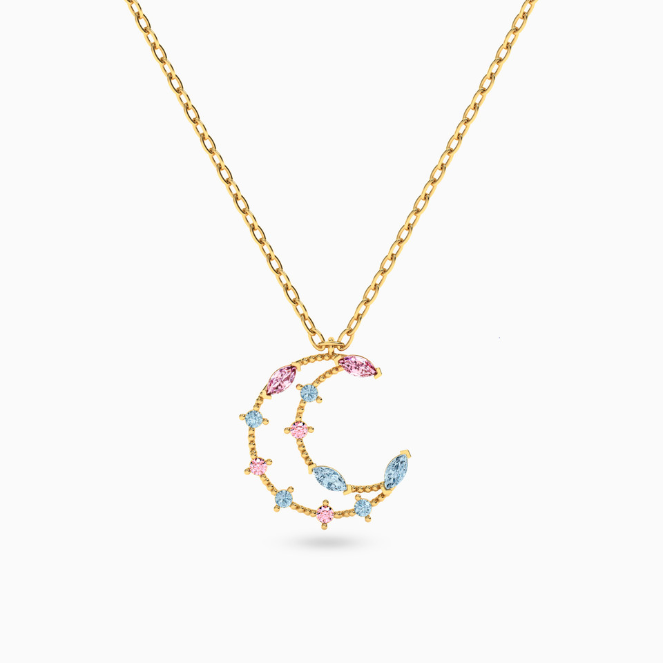Crescent Colored Stones Necklace in 18K Gold Crescent Colored Stones Necklace in 18K Gold