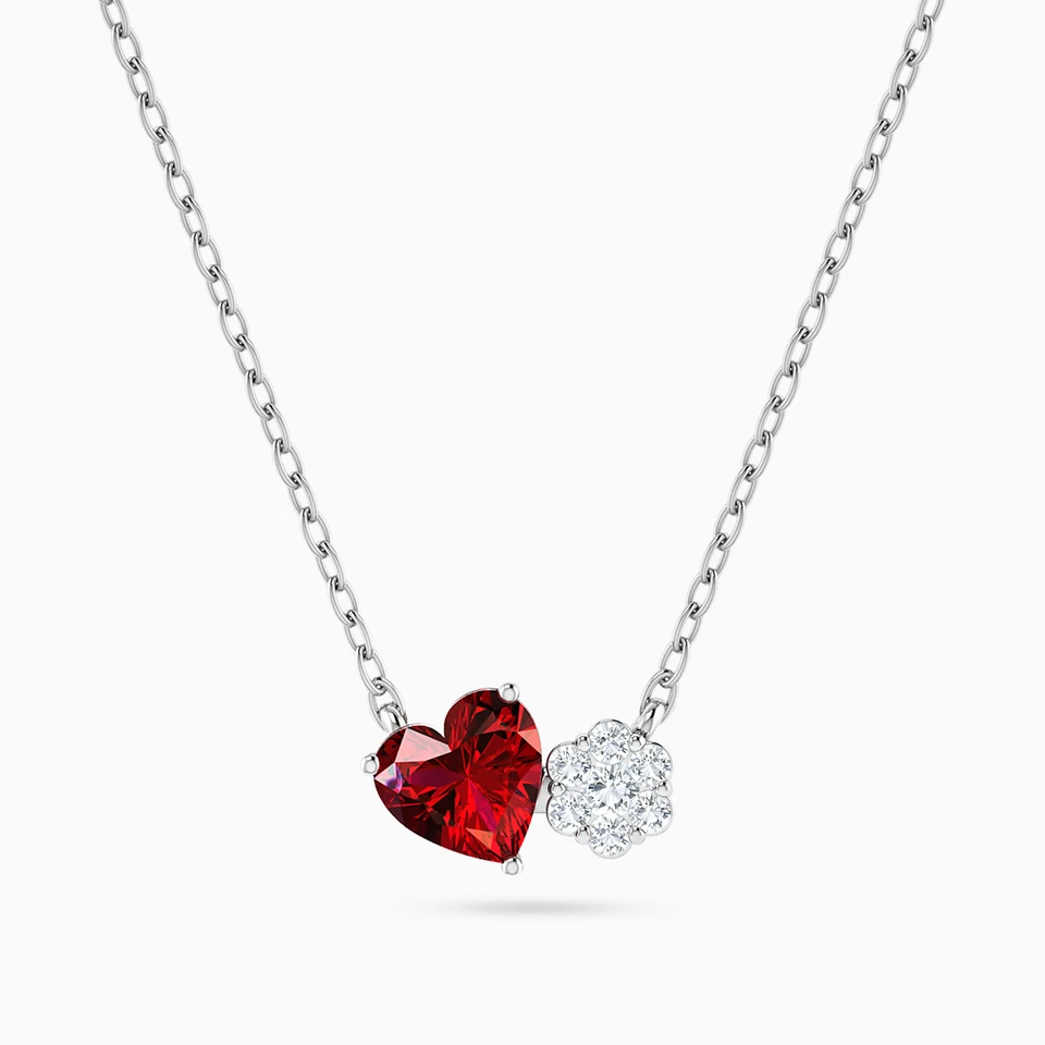Heart Diamond & Red Stone Necklace in 18K Gold Heart Diamond & Red Stone Necklace in 18K Gold
