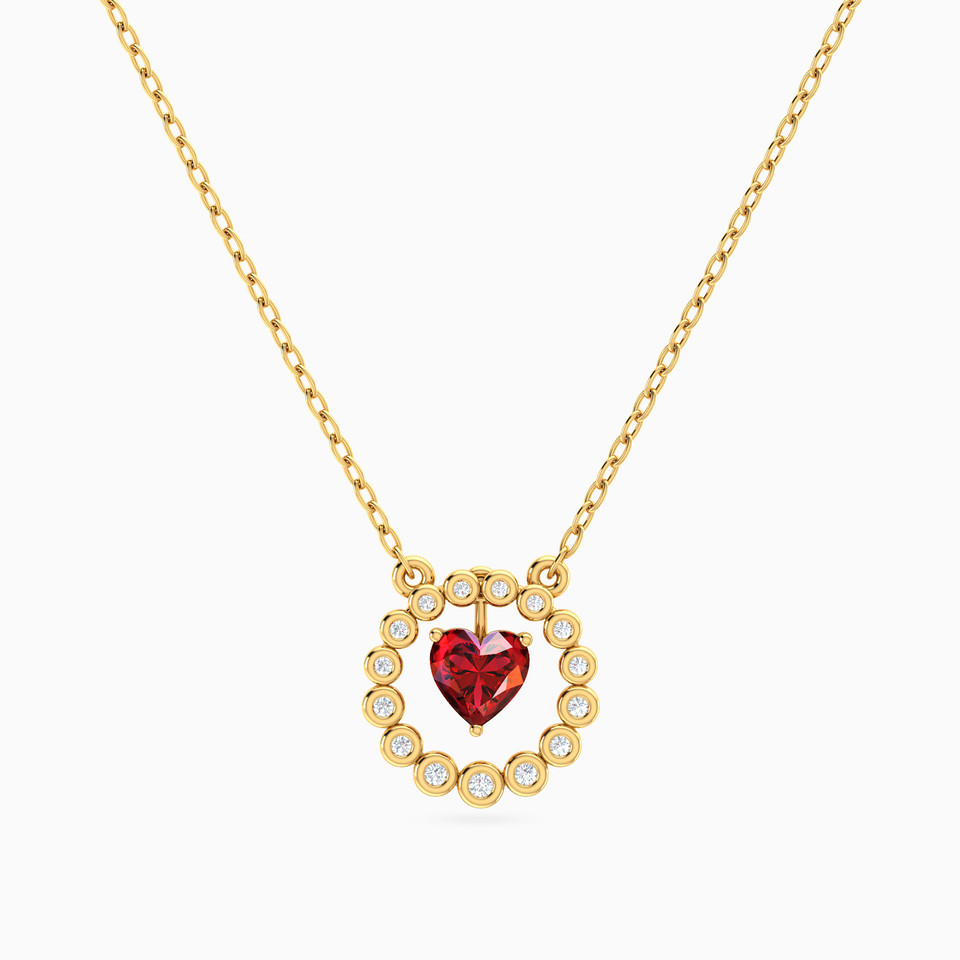 Circle Diamond & Red Stone Necklace in 18K Gold Circle Diamond & Red Stone Necklace in 18K Gold