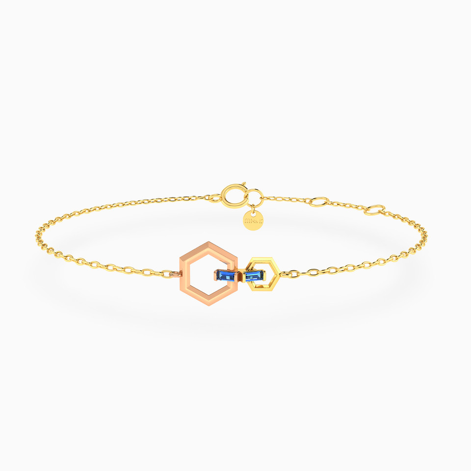 Hexagon Blue Stone Chain Bracelet in 14K Gold Hexagon Blue Stone Chain Bracelet in 14K Gold