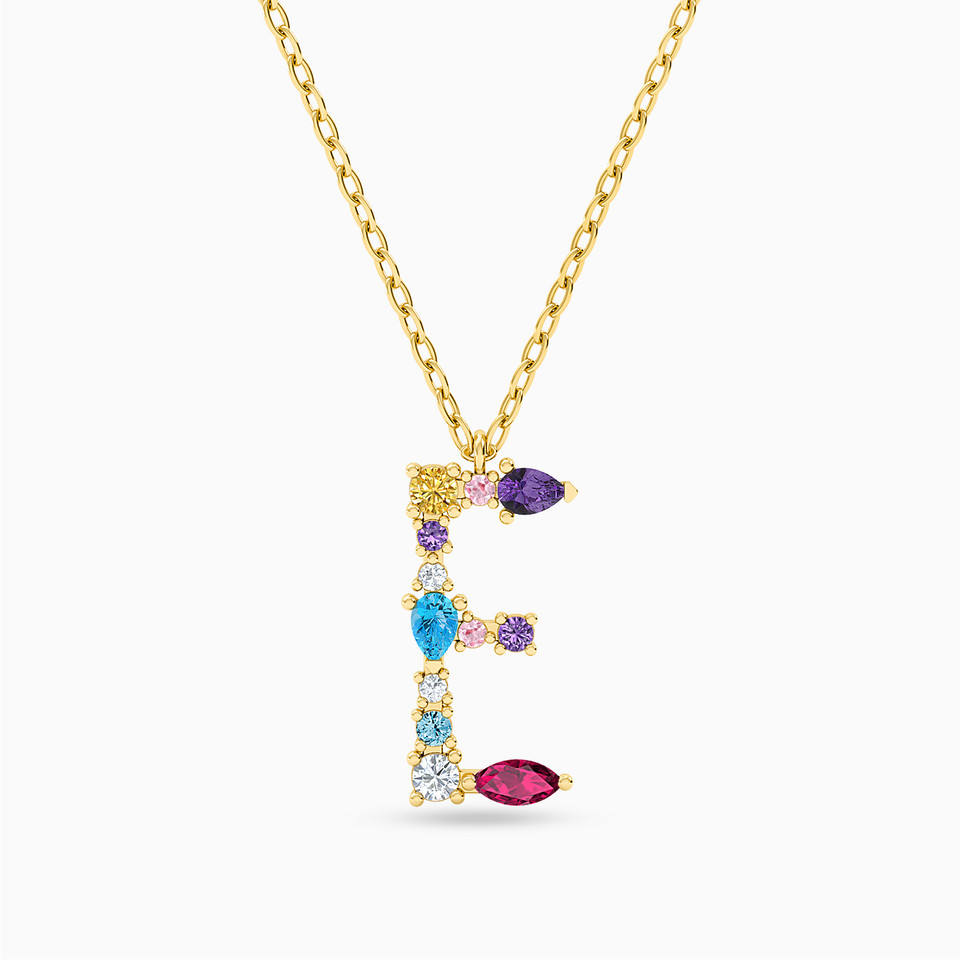 Letter E Colored Stones Necklace in 14K Gold Letter E Colored Stones Necklace in 14K Gold