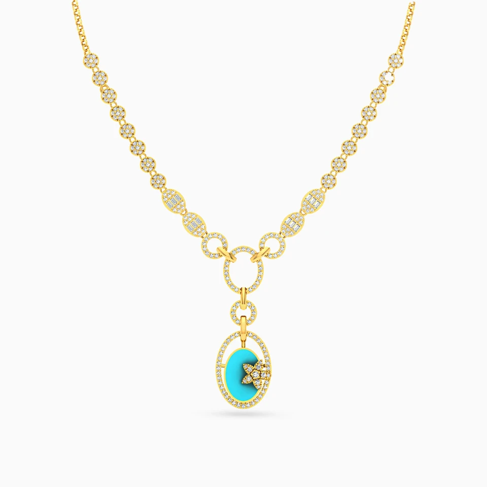 Oval Cubic Zirconia & Enamel Coated Necklace in 18K Gold Oval Cubic Zirconia & Enamel Coated Necklace in 18K Gold