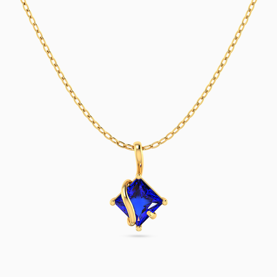 Square Blue Stone Necklace in 14K Gold Square Blue Stone Necklace in 14K Gold