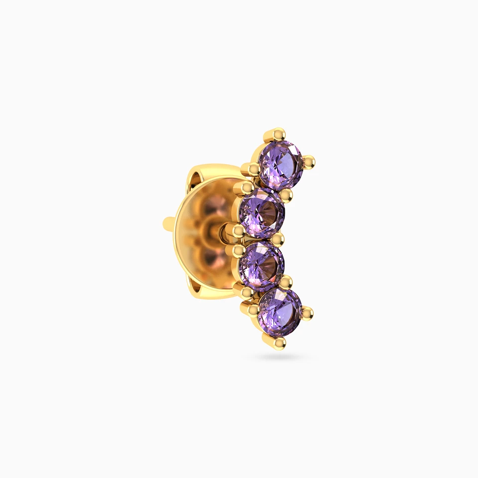 Round Shaped Purple Stone Stud Earring in 14K Gold - 1 Piece Round Shaped Purple Stone Stud Earring in 14K Gold - 1 Piece
